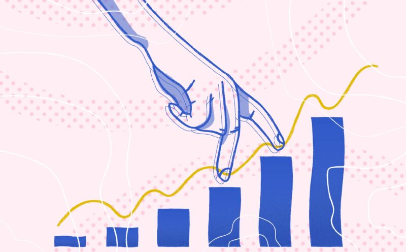 Depiction of a hand climbing a chart. Concept for upsell depiction